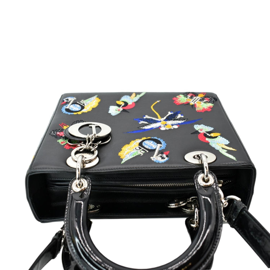 CHRISTIAN DIOR Lady Dior Embroidered  Shoulder Bag Black