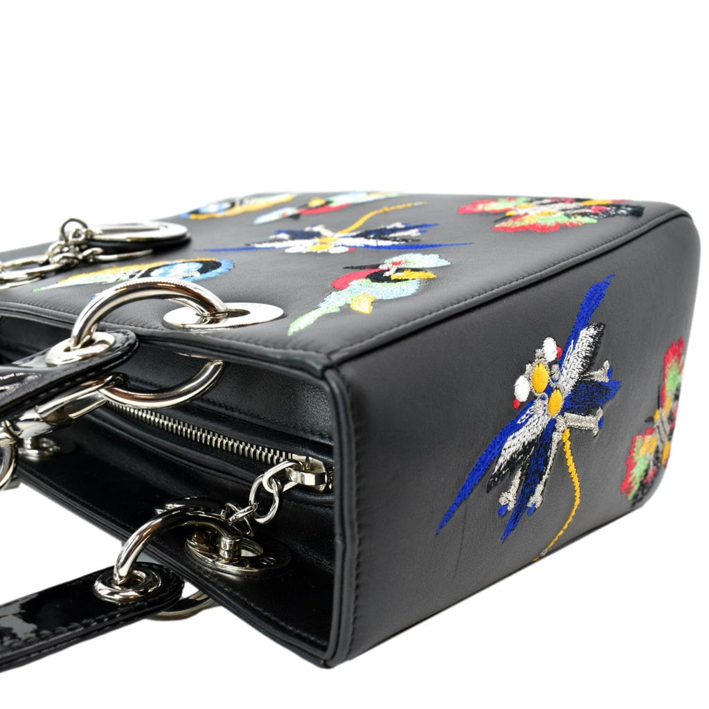 CHRISTIAN DIOR Lady Dior Embroidered  Shoulder Bag Black