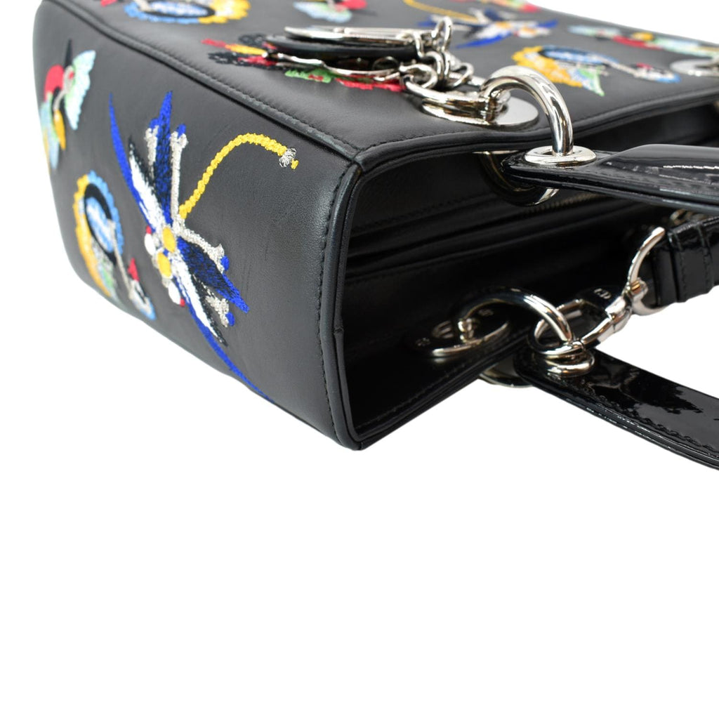 CHRISTIAN DIOR Lady Dior Embroidered  Shoulder Bag Black