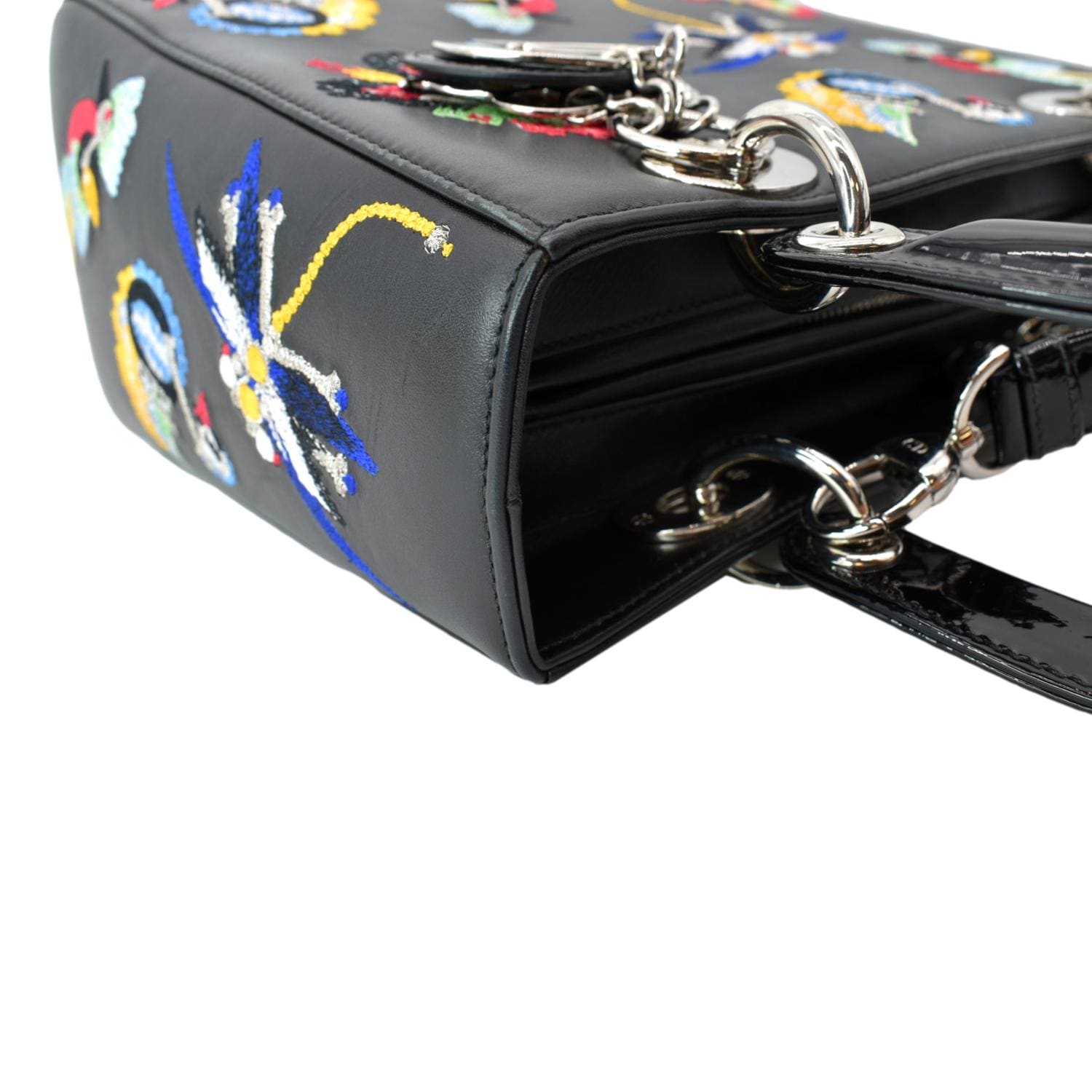 CHRISTIAN DIOR Lady Dior Embroidered  Shoulder Bag Black