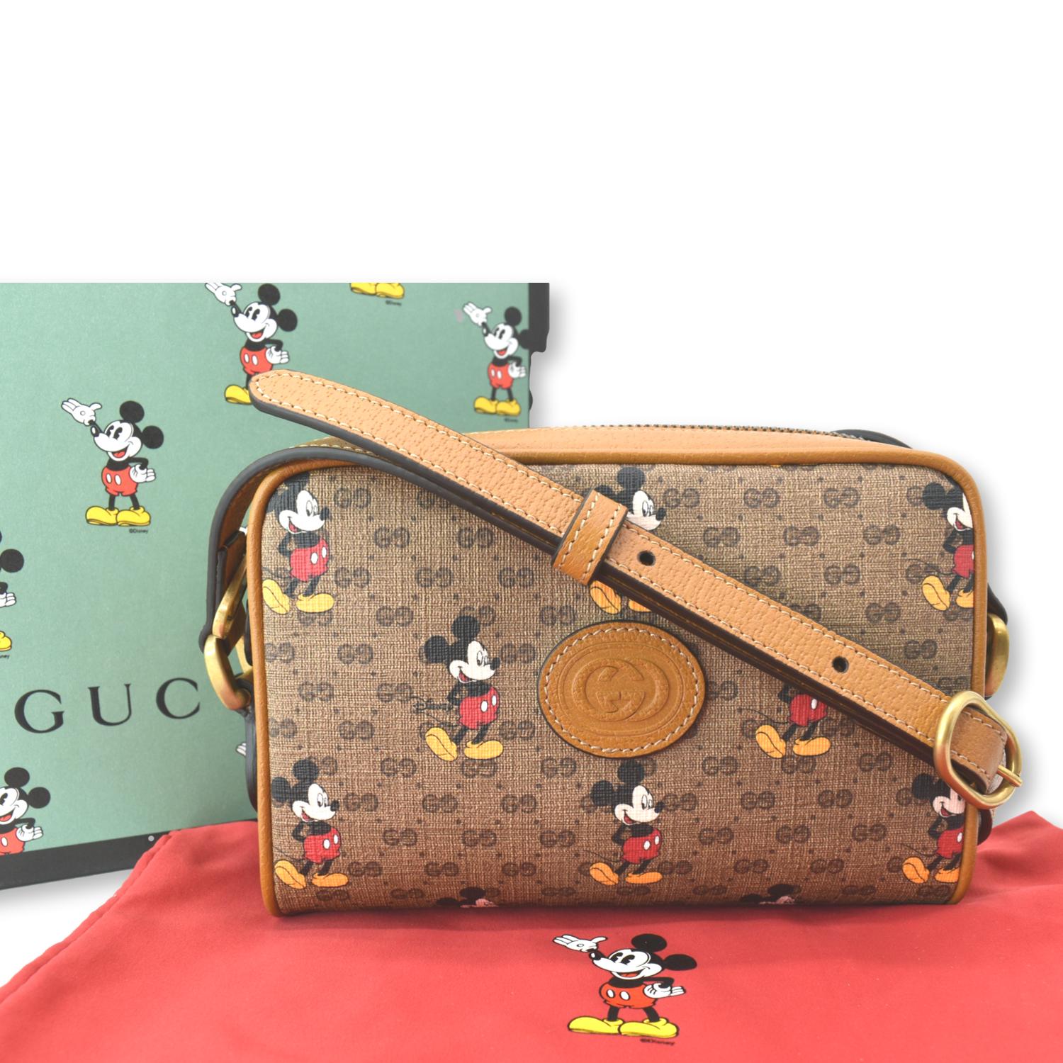 GUCCI x Disney Mickey Mo Gucci Supreme Coated Canvas Crossbody Bag Brown 602536