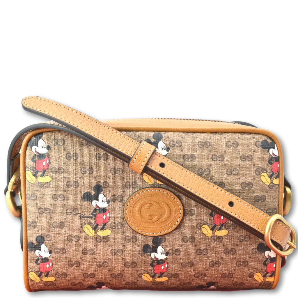 GUCCI x Disney Mickey Mo Gucci Supreme Coated Canvas Crossbody Bag Brown 602536