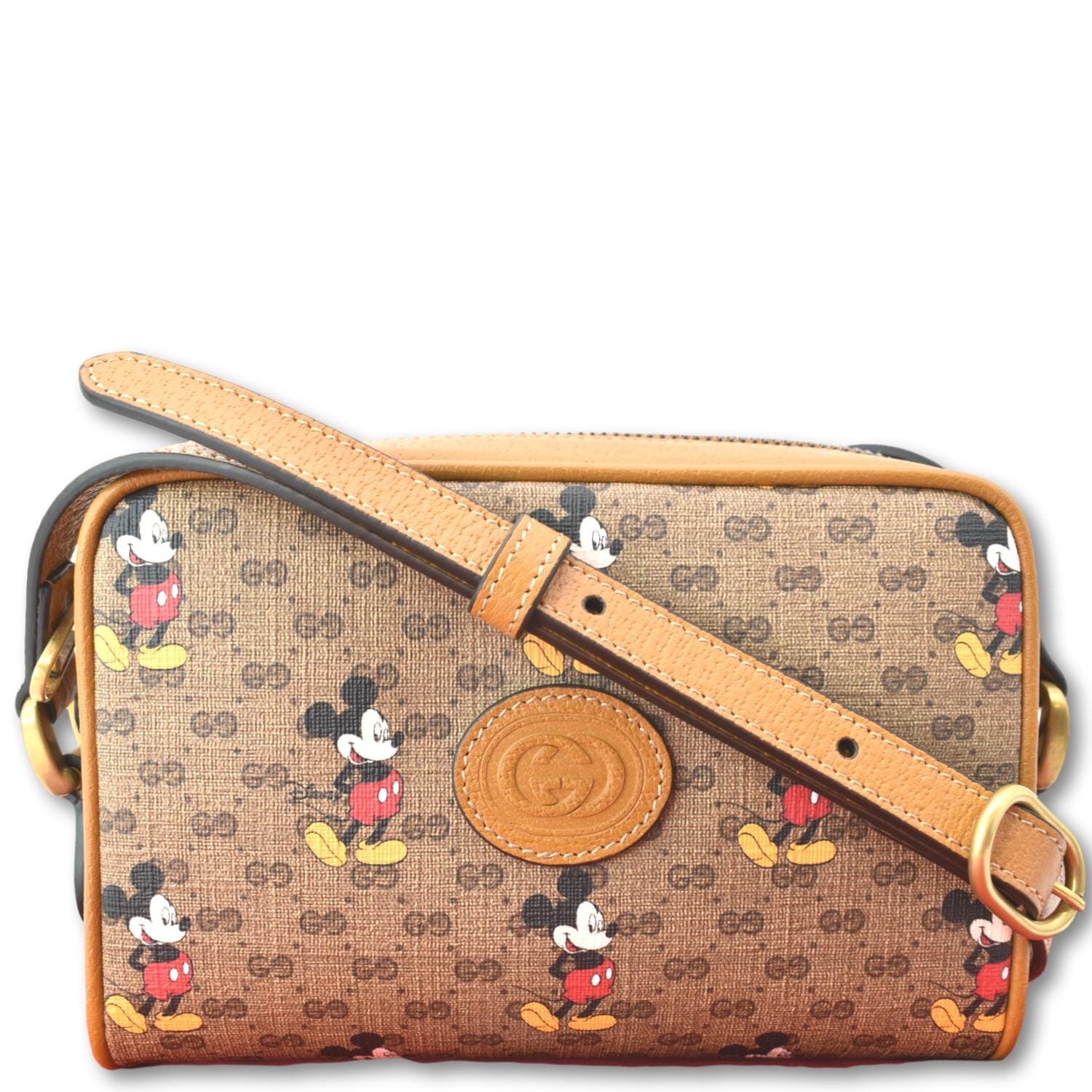 GUCCI x Disney Mickey Mo Gucci Supreme Coated Canvas Crossbody Bag Brown 602536