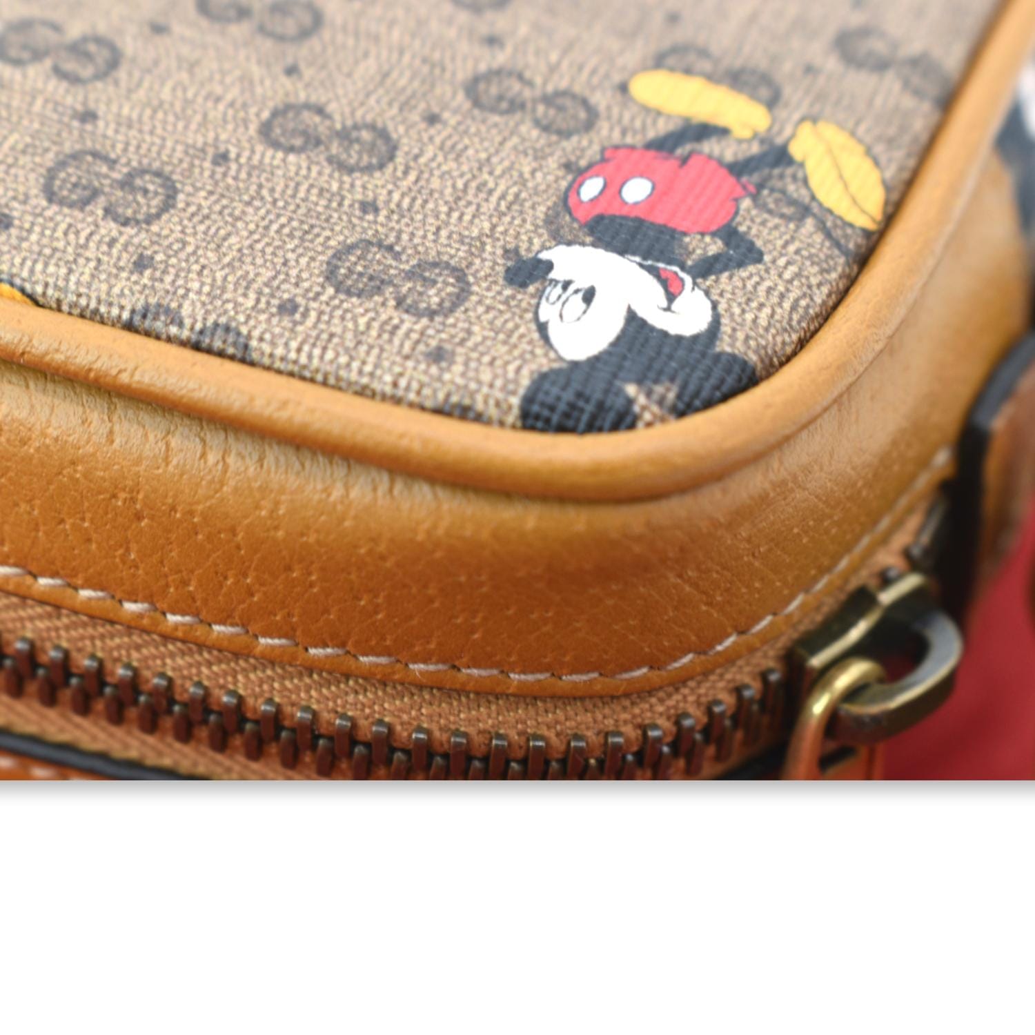 GUCCI x Disney Mickey Mo Gucci Supreme Coated Canvas Crossbody Bag Brown 602536