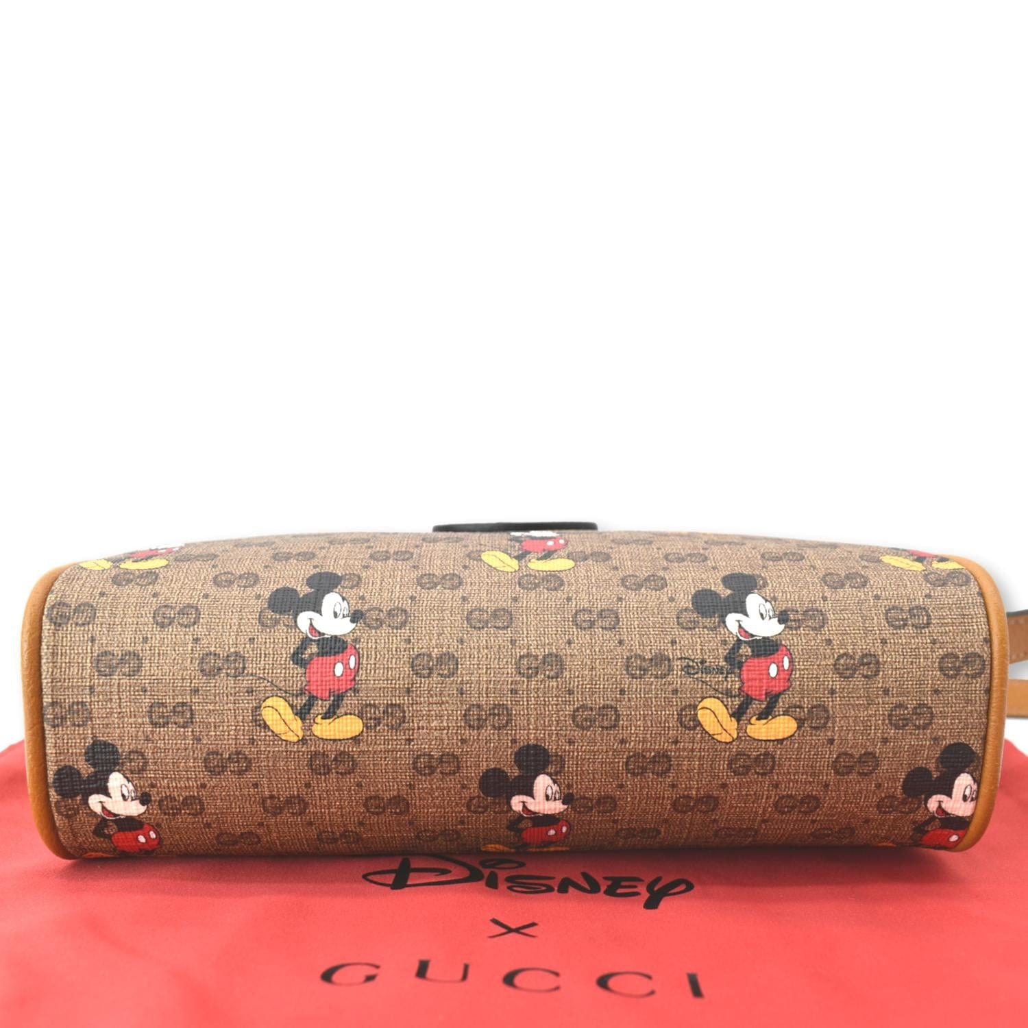 GUCCI x Disney Mickey Mo Gucci Supreme Coated Canvas Crossbody Bag Brown 602536