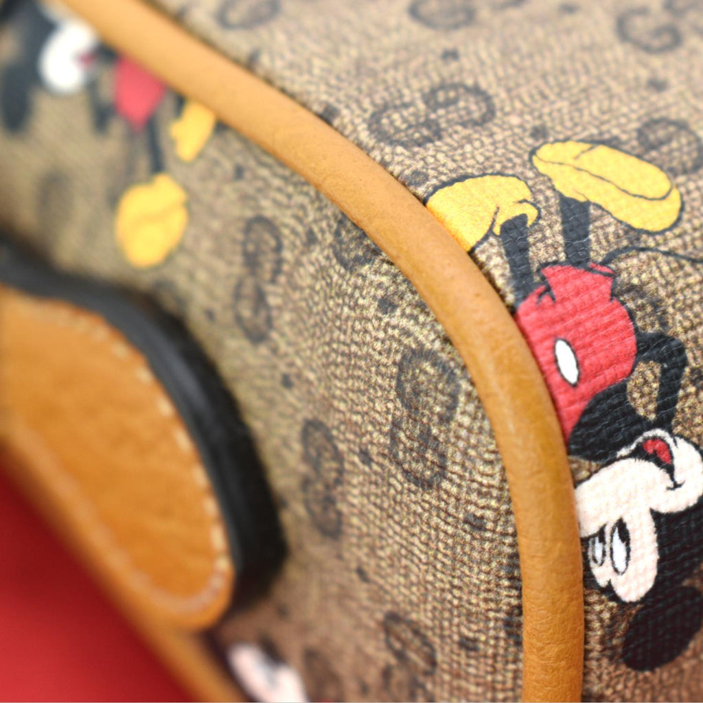 GUCCI x Disney Mickey Mo Gucci Supreme Coated Canvas Crossbody Bag Brown 602536