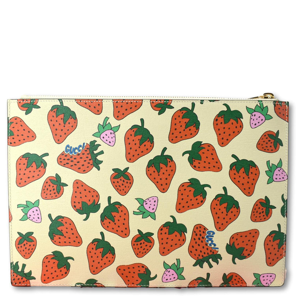 GUCCI Zumi Strawberry Printed Leather Pouch Multicolor 570728