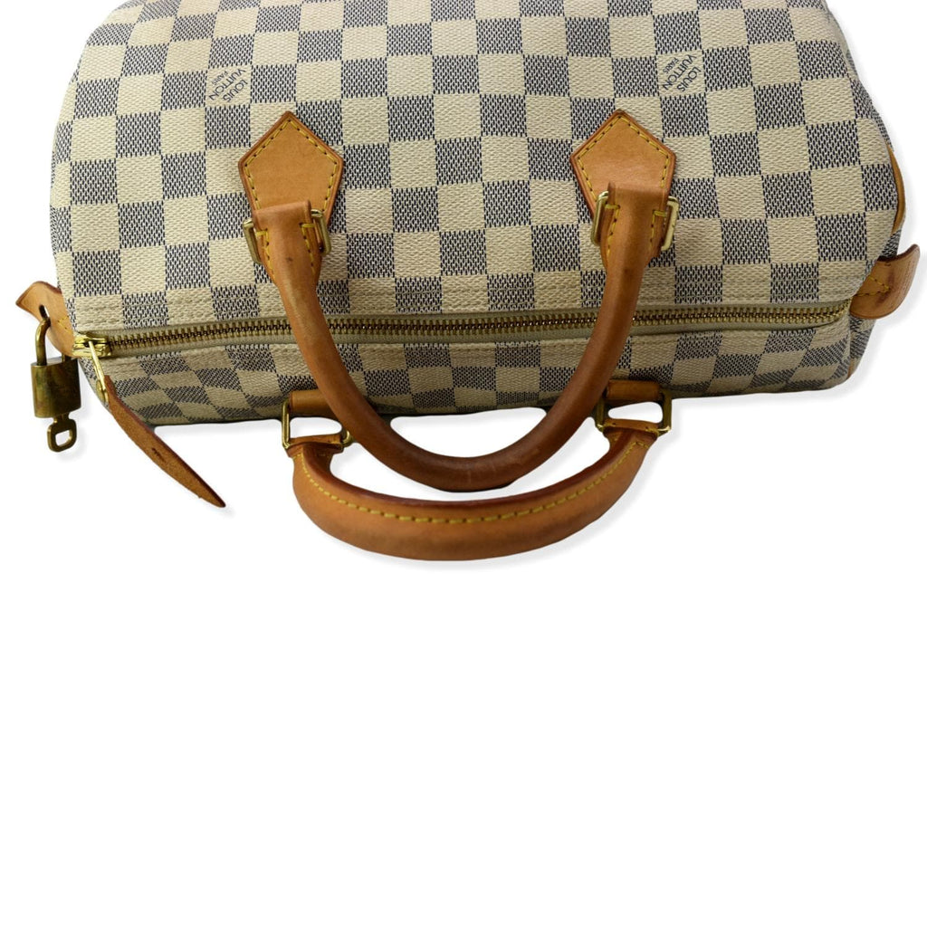 LOUIS VUITTON Speedy 30 Damier Azur Satchel Bag White