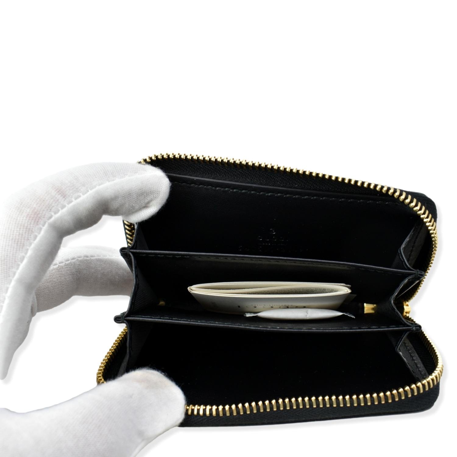GUCCI Logo Leather Zip Around Card Case Wallet Black 547597