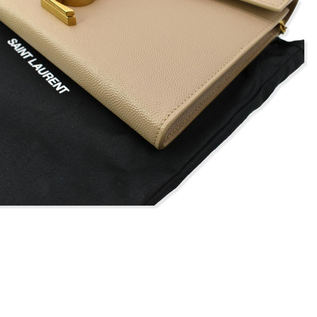 YVES SAINT LAURENT Cassandra Grain De Poudre Embossed Chain Wallet Beige
