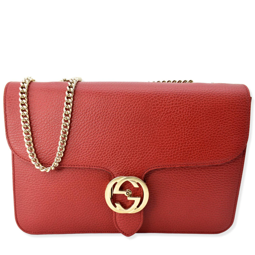 GUCCI Interlocking Gucci  Leather Crossbody Bag Red 510303