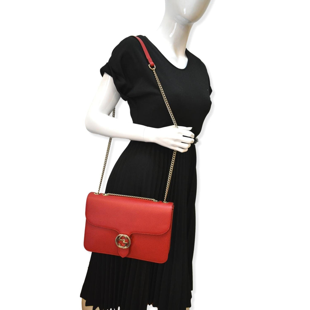 GUCCI Interlocking Gucci  Leather Crossbody Bag Red 510303