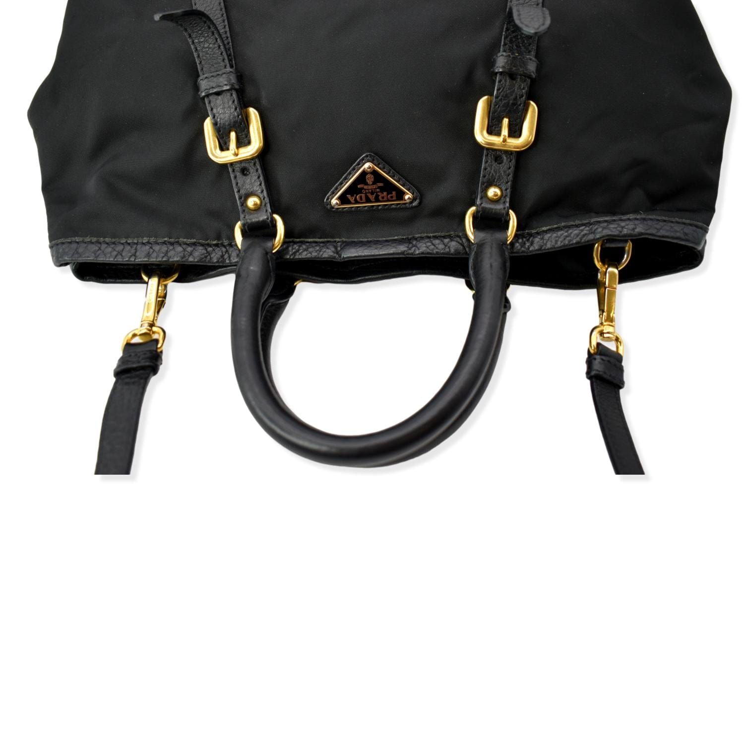 PRADA Tessuto Vitello Daino Nylon Tote Shoulder Bag Black