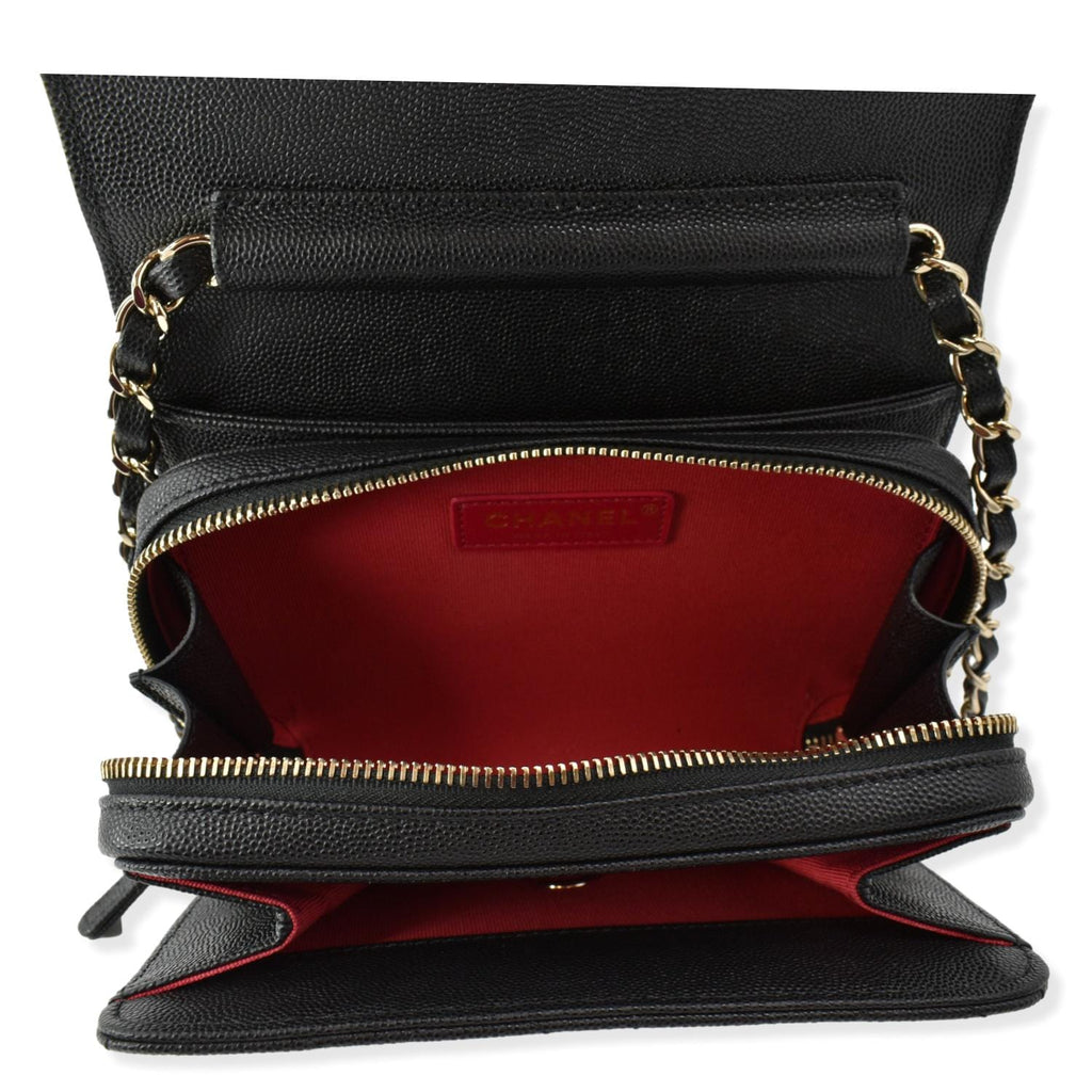 Chanel Quilted Caviar Like A Flap Wallet Shoulder Bag Black