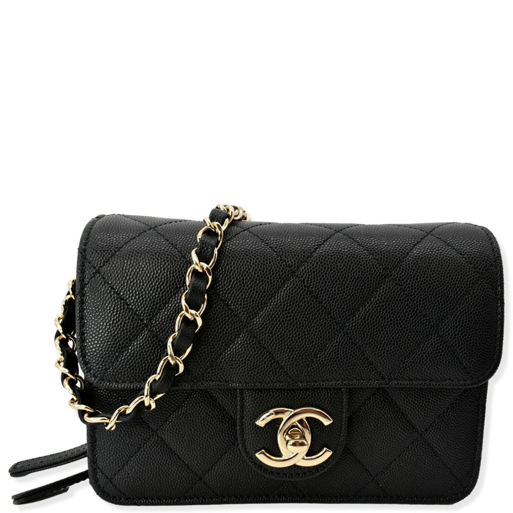 Chanel Quilted Caviar Like A Flap Wallet Shoulder Bag Black