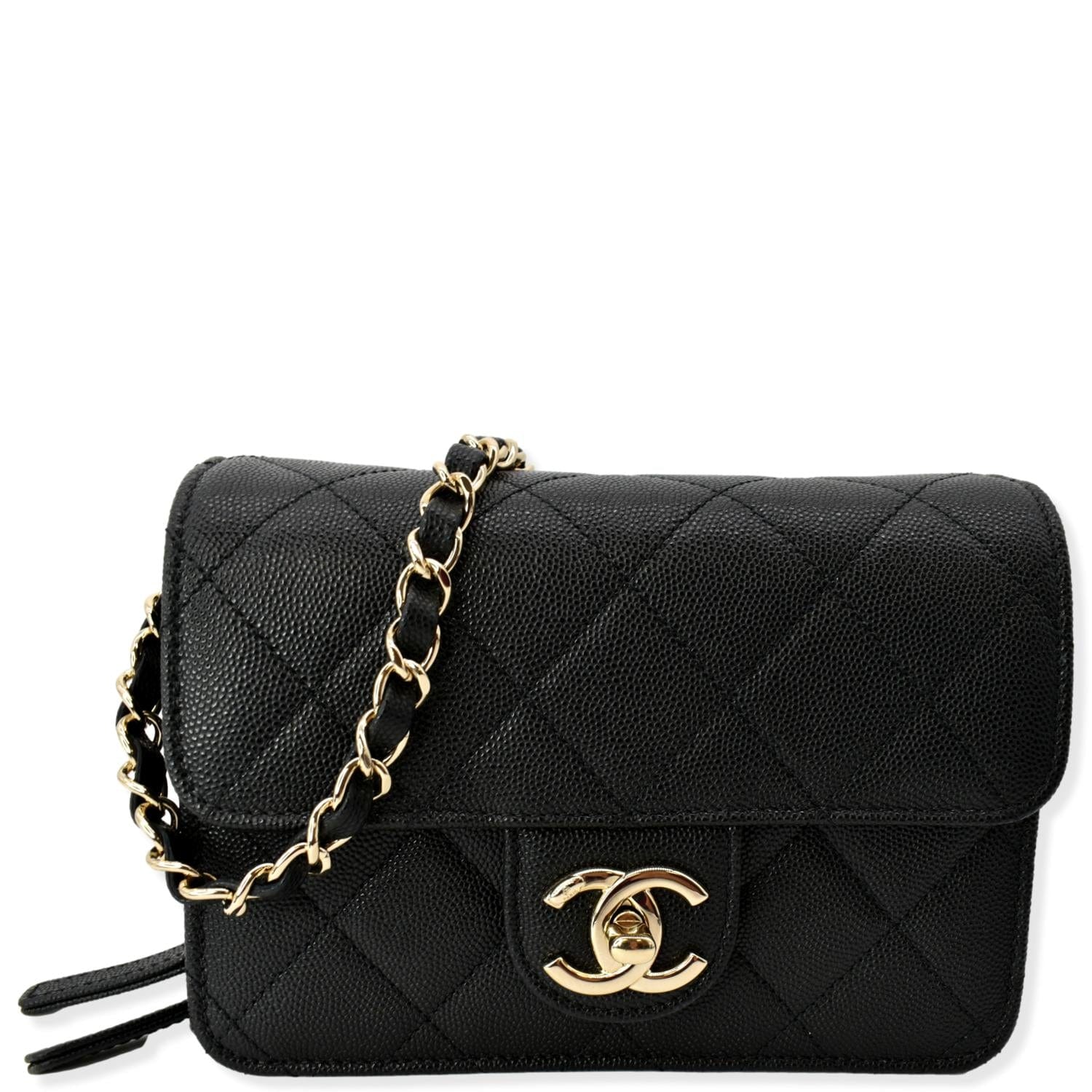 Chanel Quilted Caviar Like A Flap Wallet Shoulder Bag Black