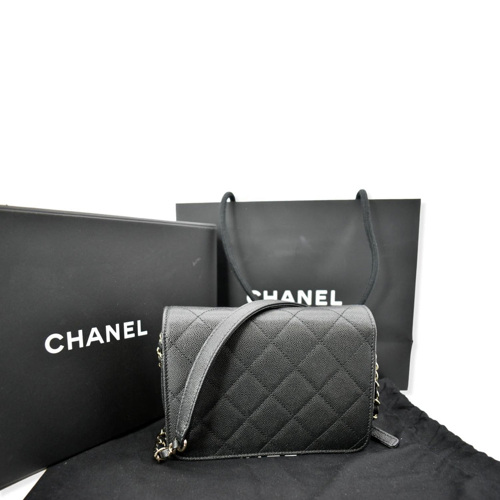 Chanel Quilted Caviar Like A Flap Wallet Shoulder Bag Black