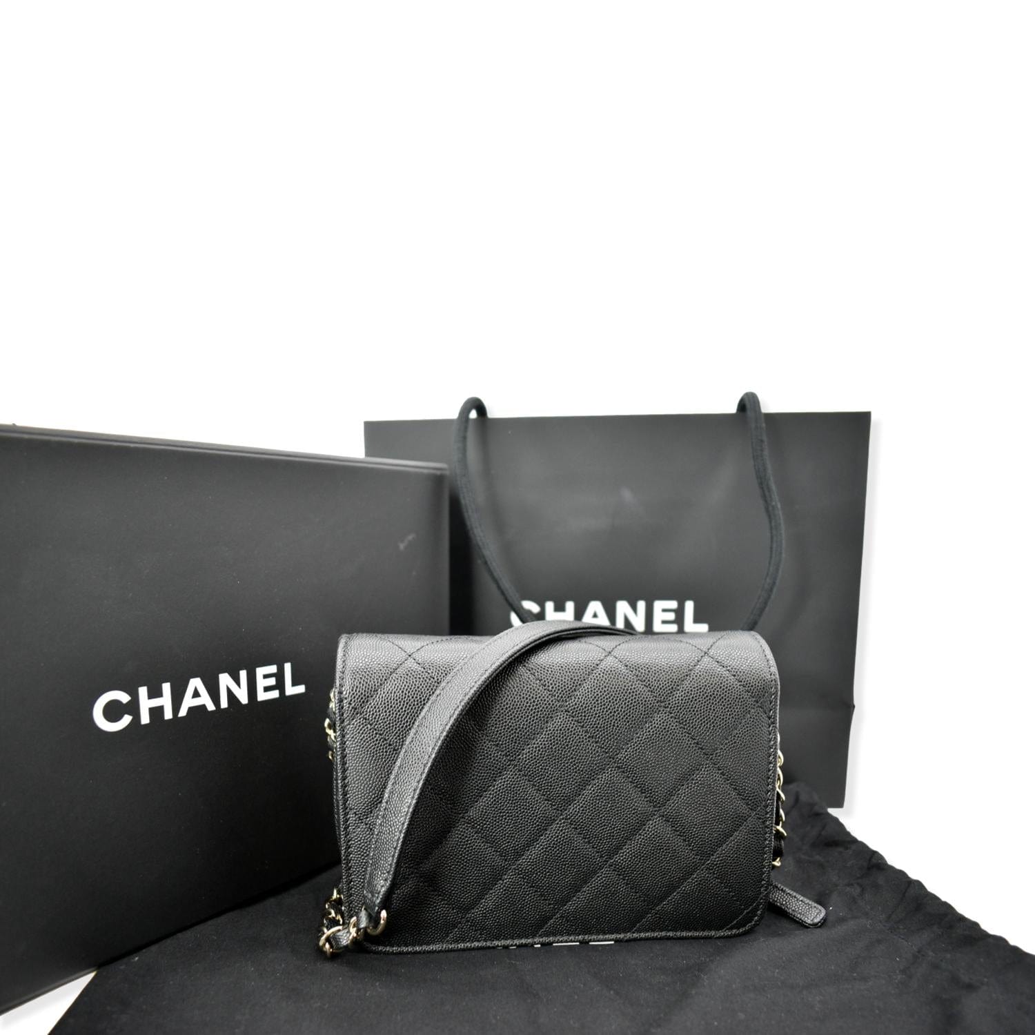 Chanel Quilted Caviar Like A Flap Wallet Shoulder Bag Black