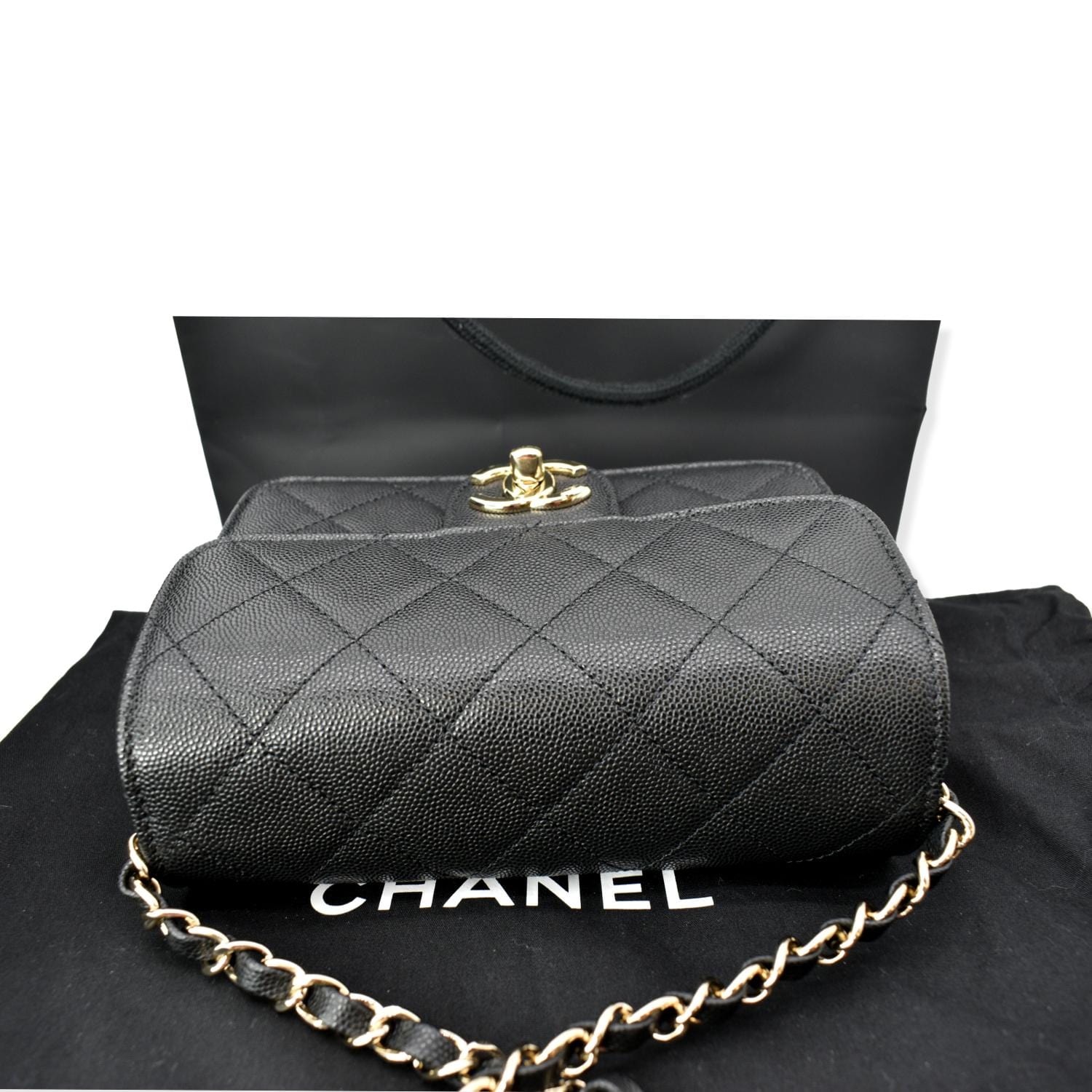Chanel Quilted Caviar Like A Flap Wallet Shoulder Bag Black