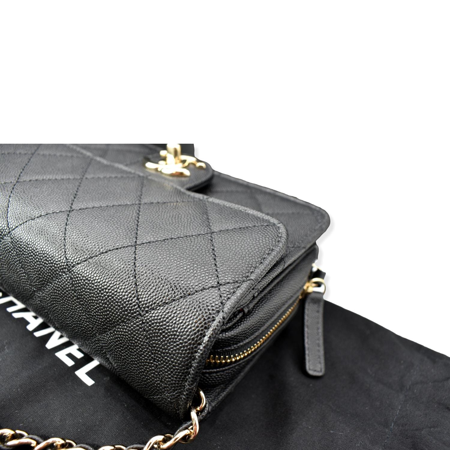 Chanel Quilted Caviar Like A Flap Wallet Shoulder Bag Black