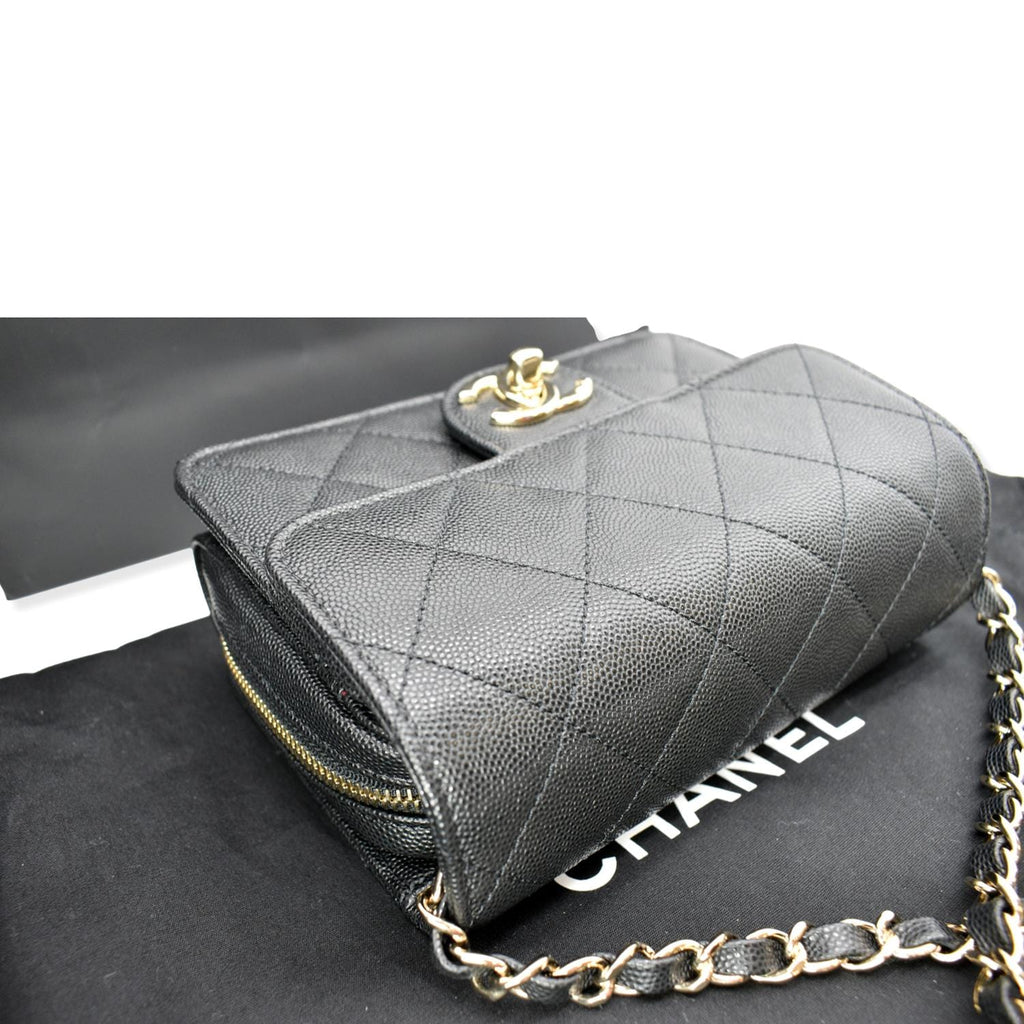Chanel Quilted Caviar Like A Flap Wallet Shoulder Bag Black