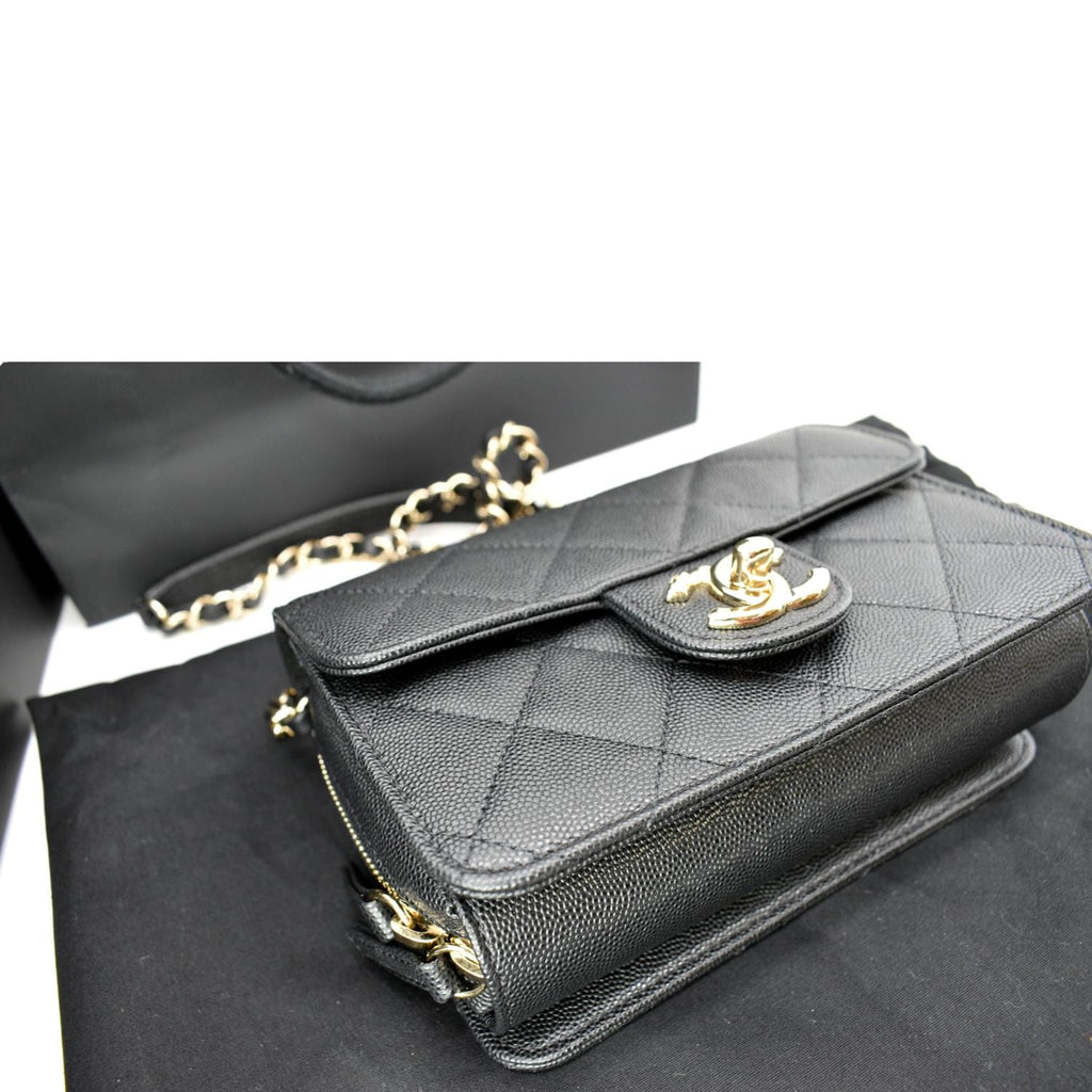 Chanel Quilted Caviar Like A Flap Wallet Shoulder Bag Black