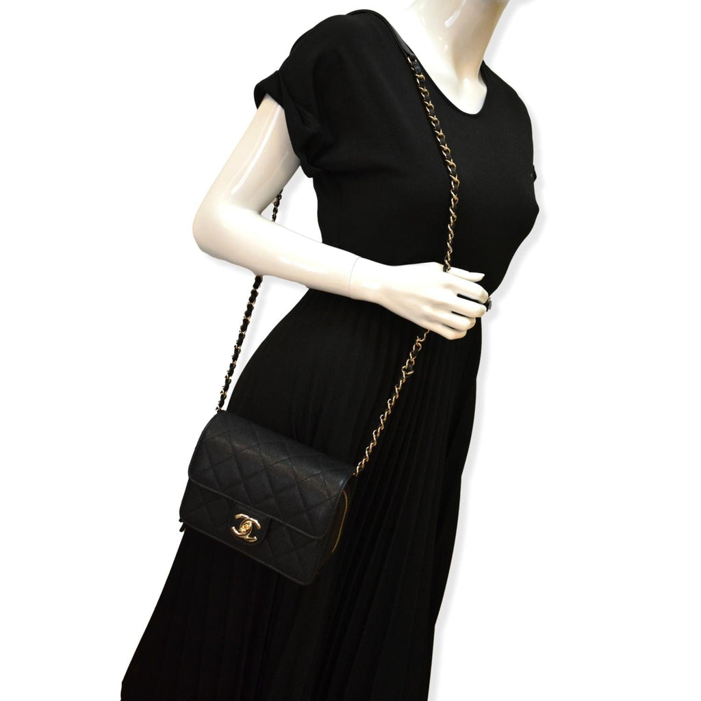 Chanel Quilted Caviar Like A Flap Wallet Shoulder Bag Black
