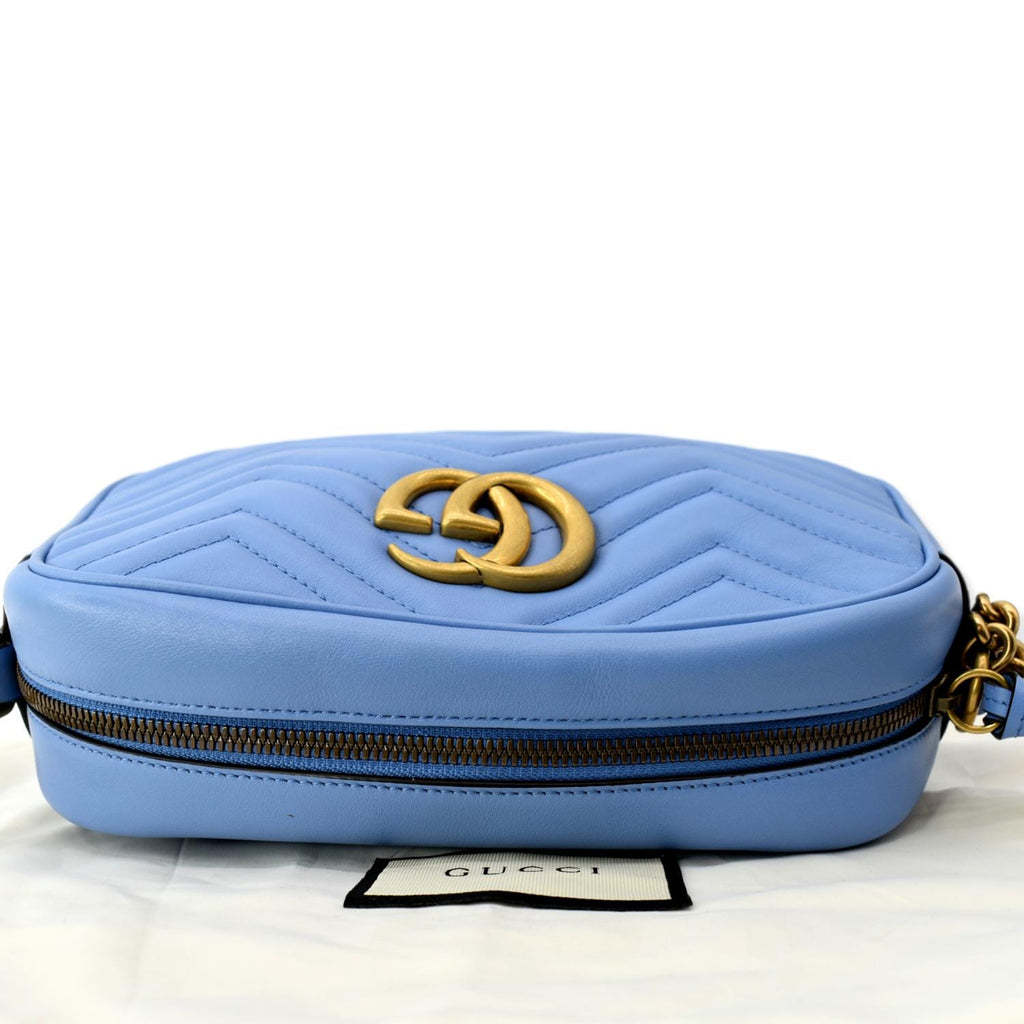 GUCCI Gucci Marmont Matelasse Leather Crossbody Bag Blue 447632