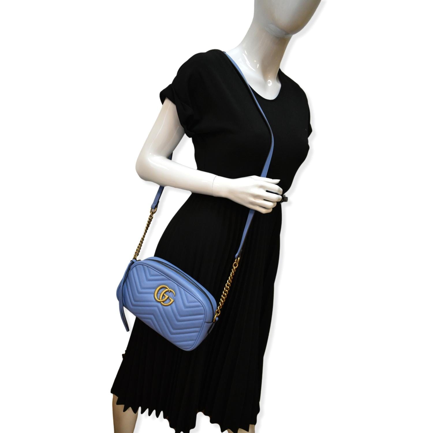 GUCCI Gucci Marmont Matelasse Leather Crossbody Bag Blue 447632