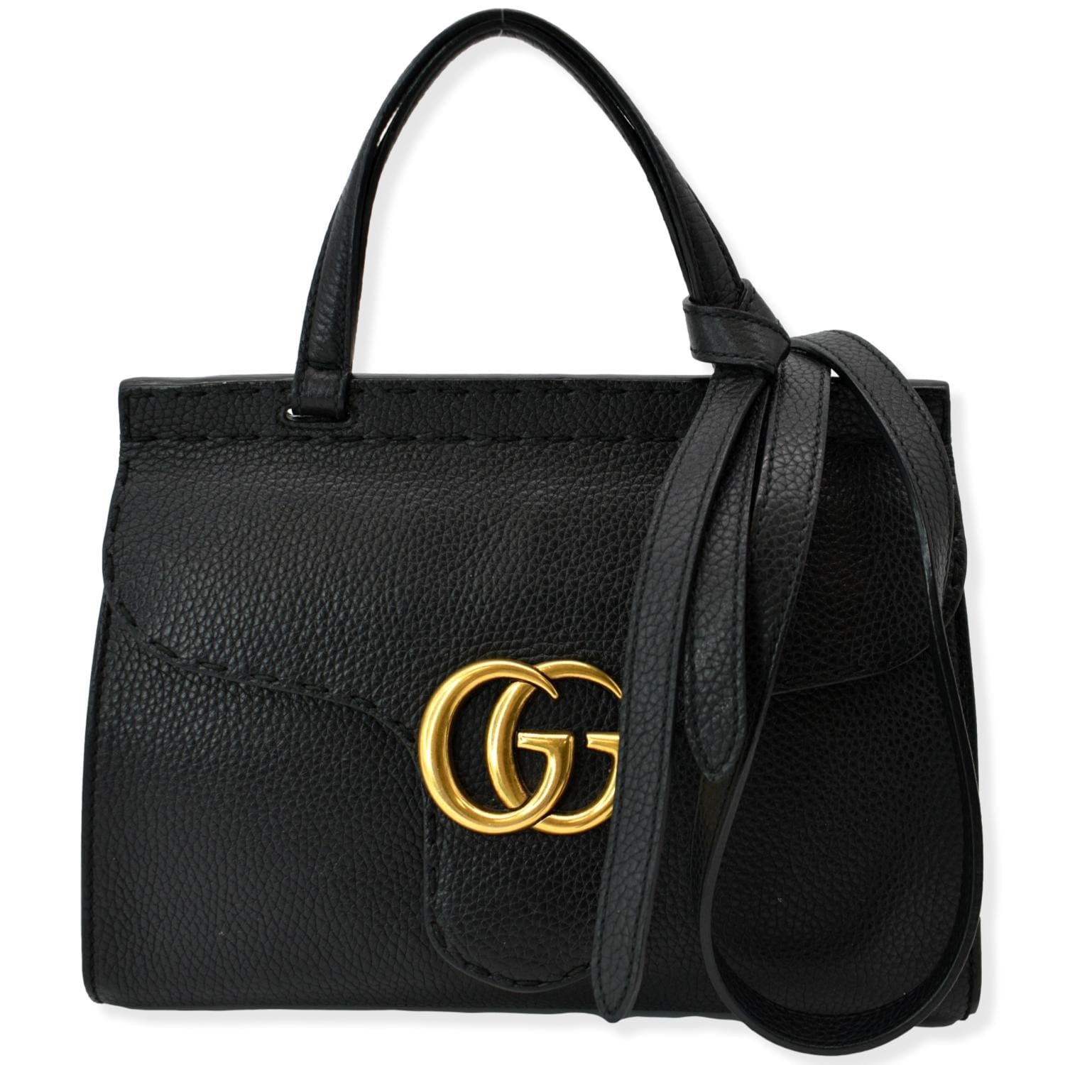GUCCI Gucci Marmont Leather Top Handle Shoulder Bag Black 442622