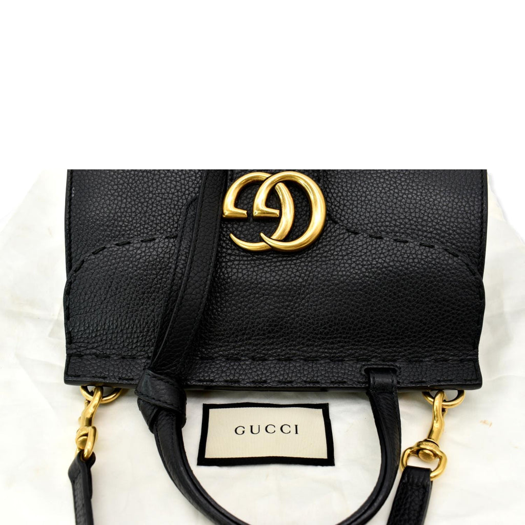 GUCCI Gucci Marmont Leather Top Handle Shoulder Bag Black 442622