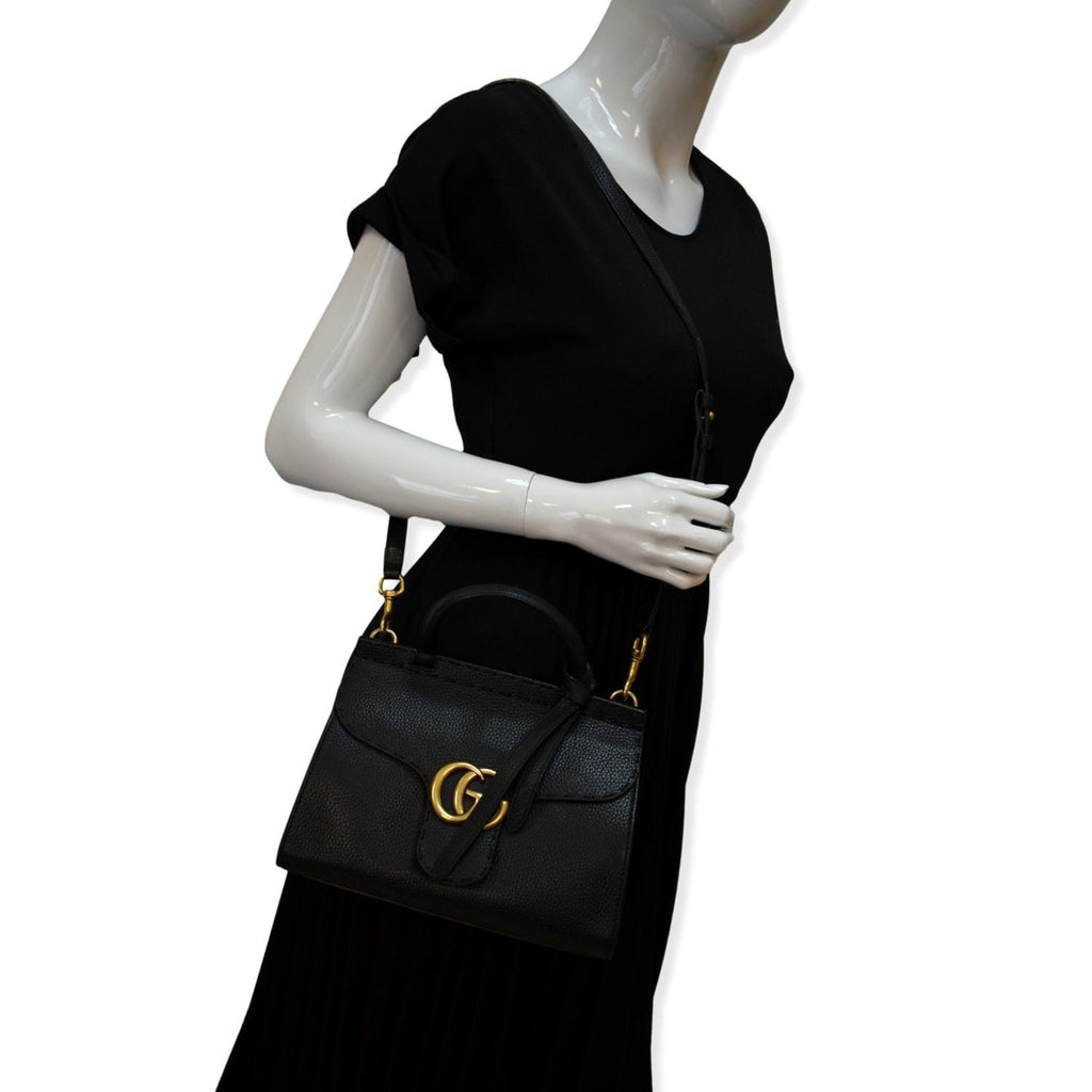 GUCCI Gucci Marmont Leather Top Handle Shoulder Bag Black 442622