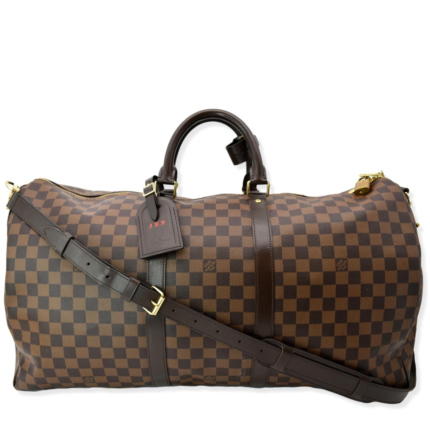 LOUIS VUITTON Keepall Bandouliere 55 Damier Ebene Travel Bag Brown
