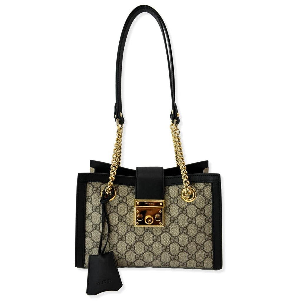 GUCCI Padlock Small Gucci Supreme Canvas Shoulder Bag Beige/Ebony 498156