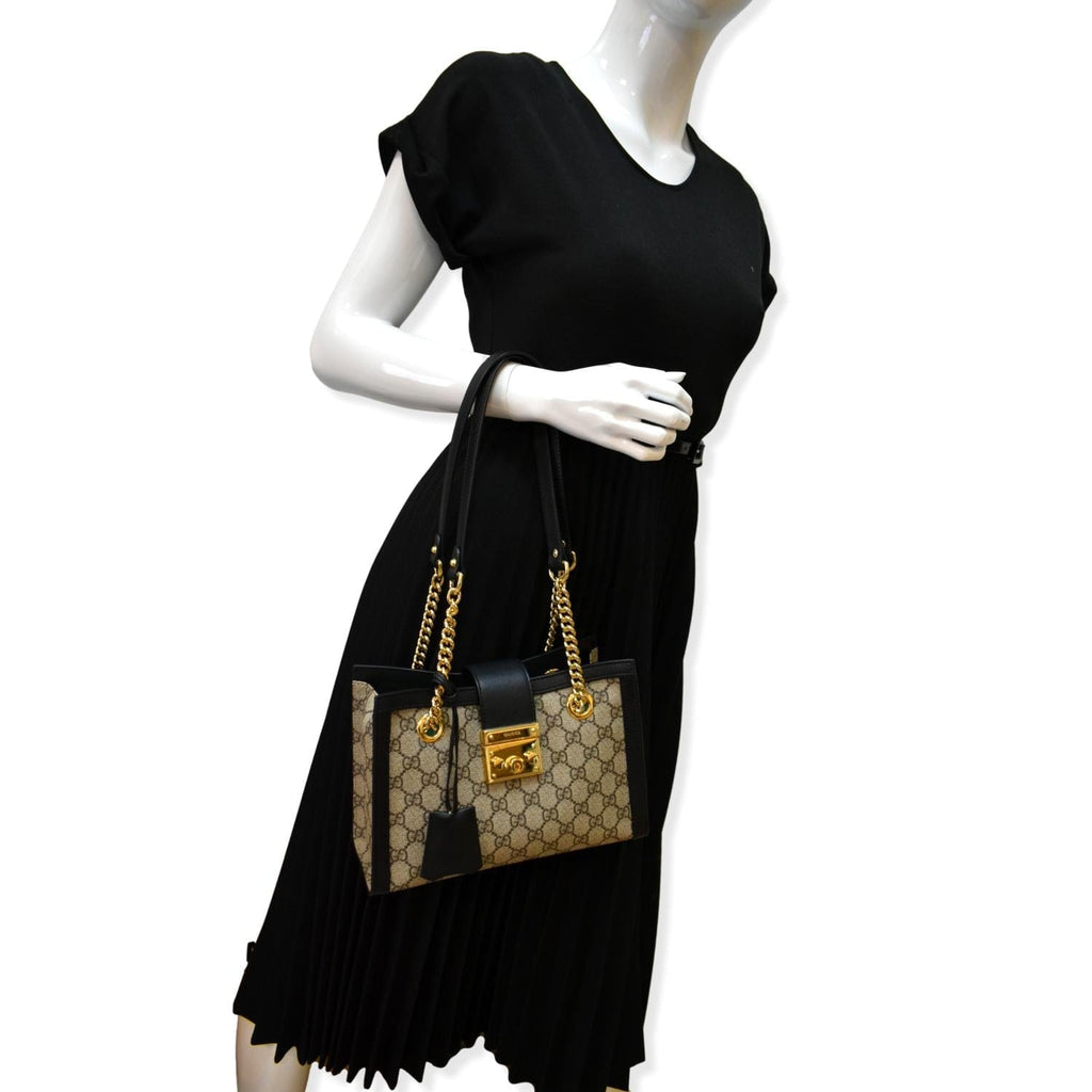 GUCCI Padlock Small Gucci Supreme Canvas Shoulder Bag Beige/Ebony 498156
