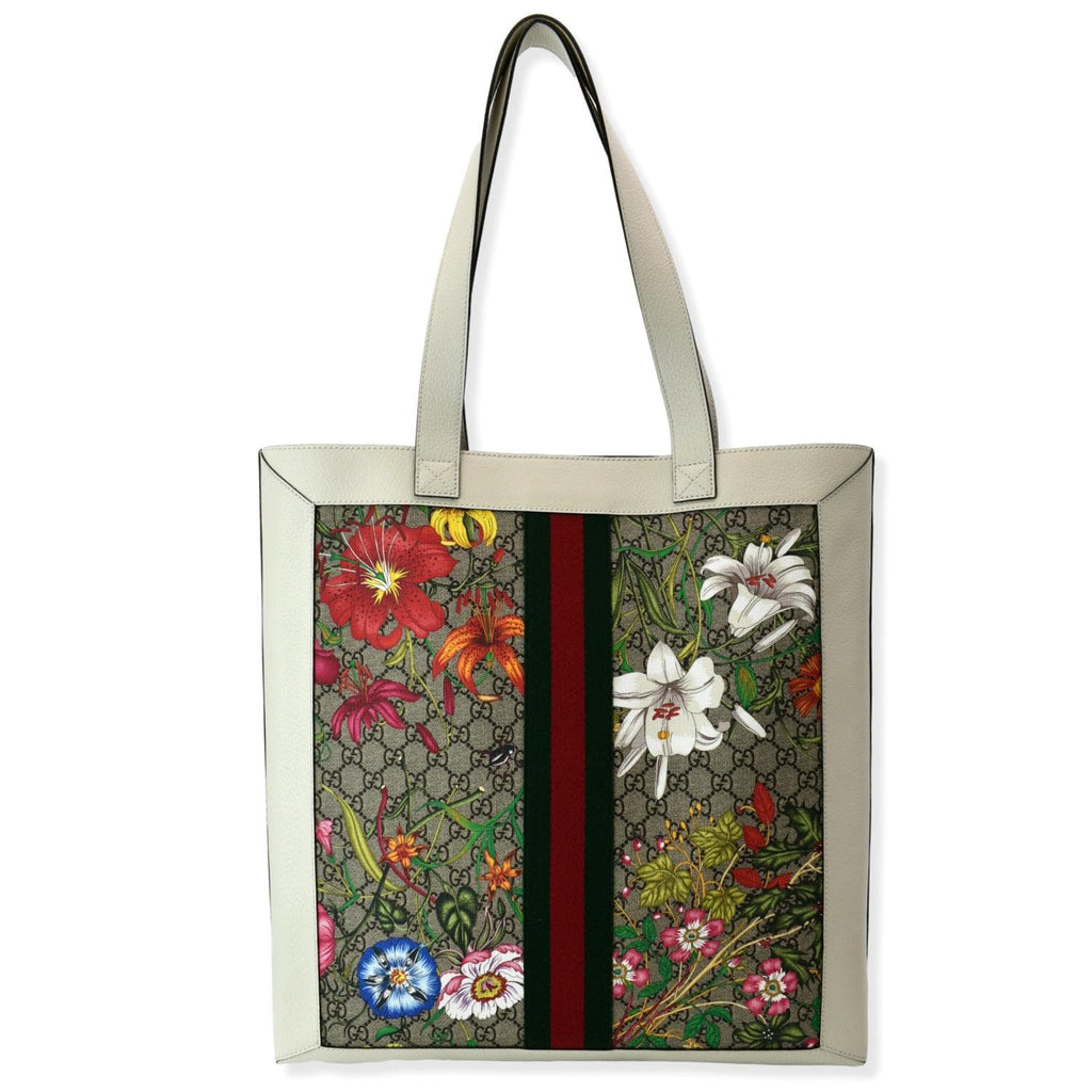 GUCCI Ophidia Gucci Flora Vertical Shopping Tote Bag White 519335