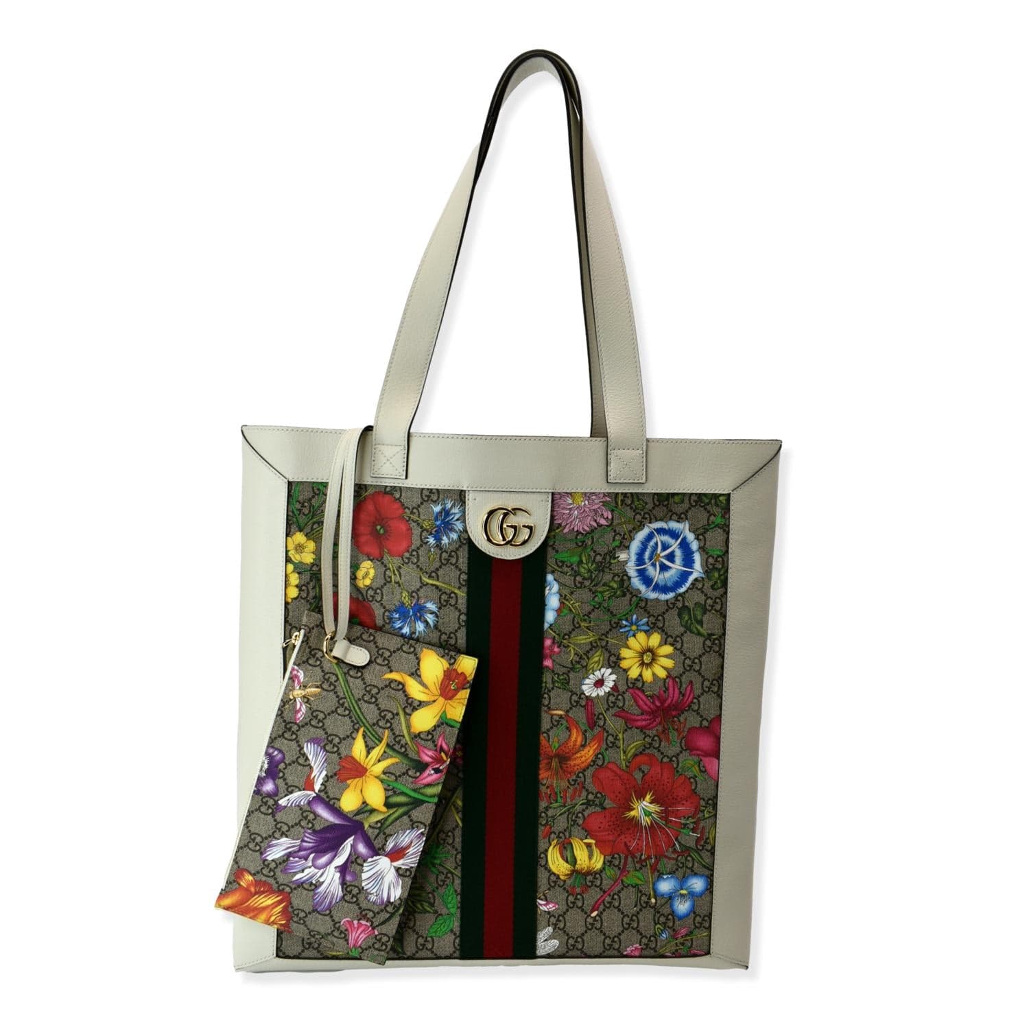 GUCCI Ophidia Gucci Flora Vertical Shopping Tote Bag White 519335