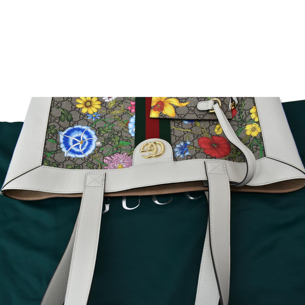 GUCCI Ophidia Gucci Flora Vertical Shopping Tote Bag White 519335