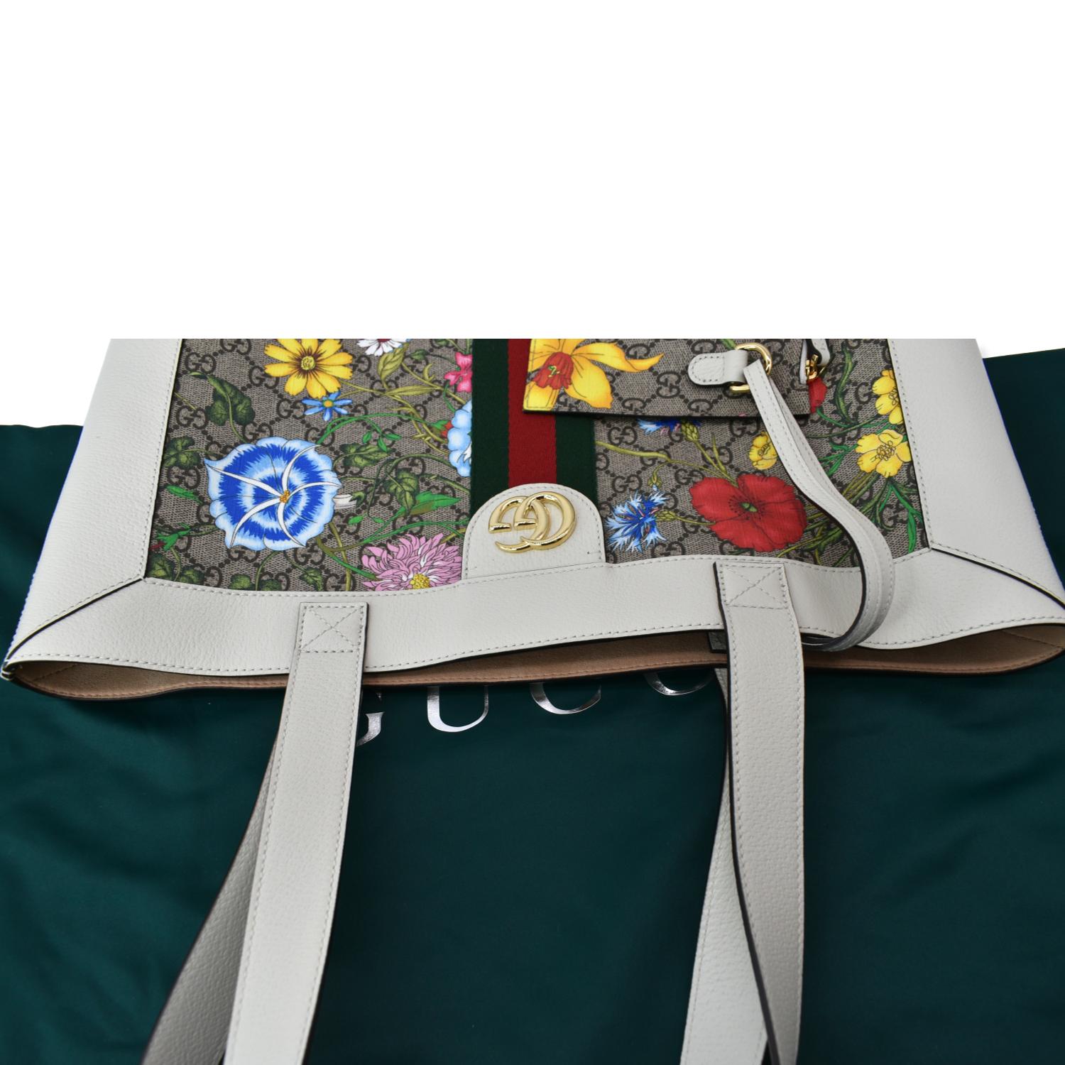 GUCCI Ophidia Gucci Flora Vertical Shopping Tote Bag White 519335