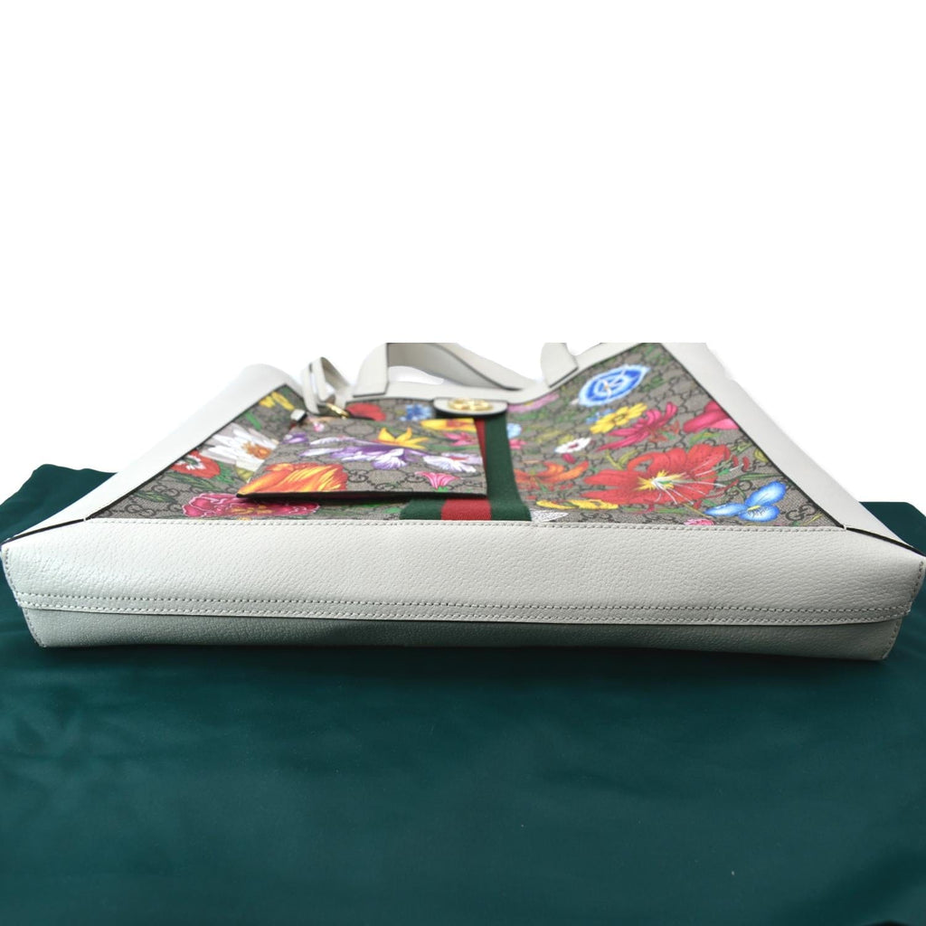 GUCCI Ophidia Gucci Flora Vertical Shopping Tote Bag White 519335