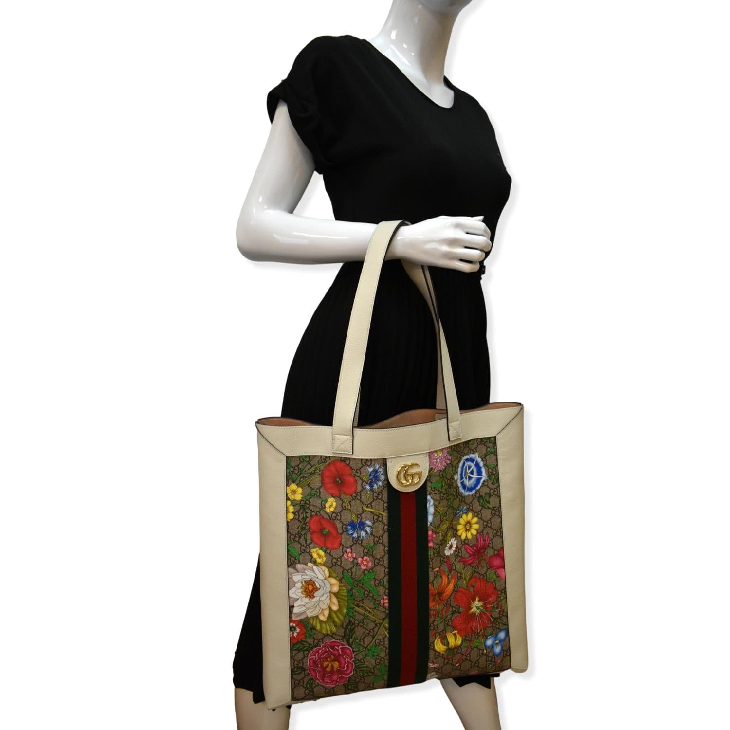 GUCCI Ophidia Gucci Flora Vertical Shopping Tote Bag White 519335