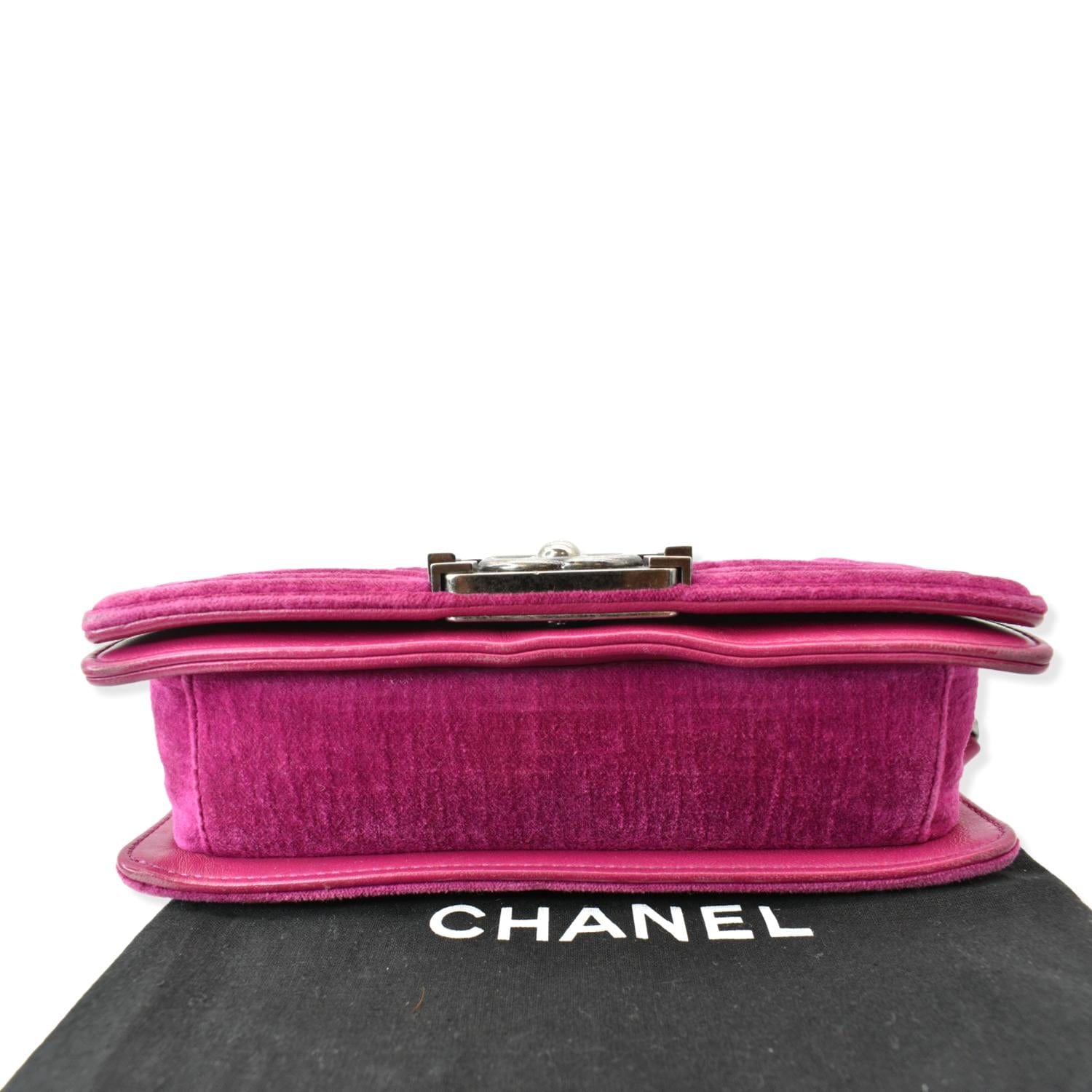 Chanel Small Boy CC Chain Velvet Shoulder Bag Fuchsia