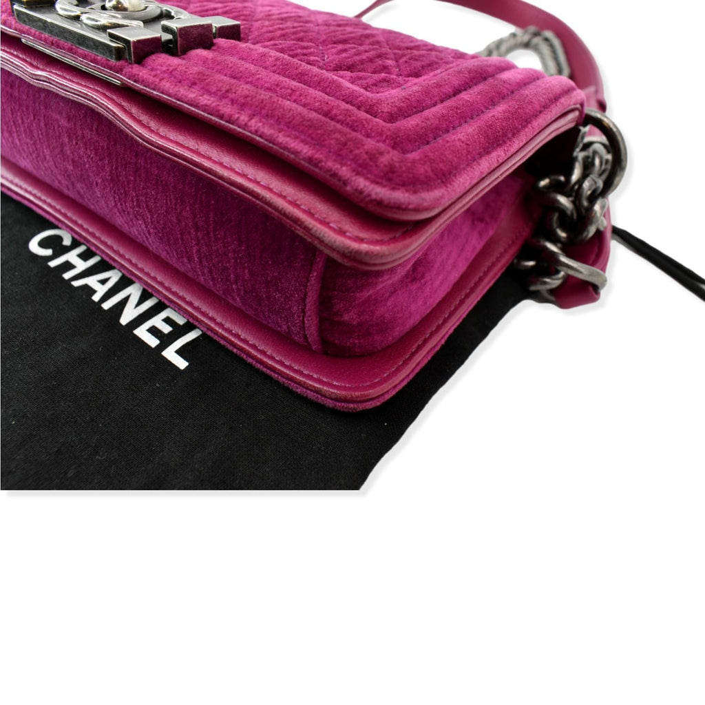Chanel Small Boy CC Chain Velvet Shoulder Bag Fuchsia