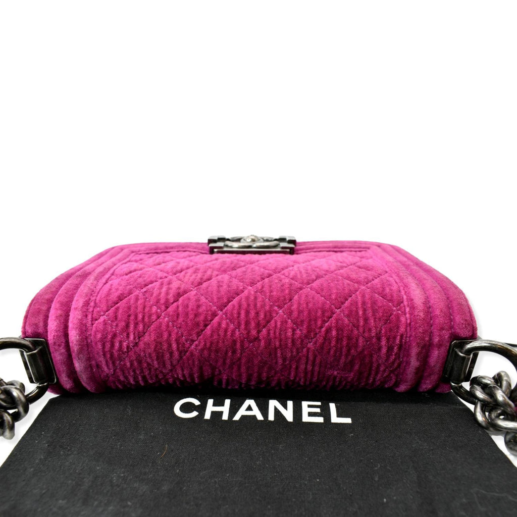 Chanel Small Boy CC Chain Velvet Shoulder Bag Fuchsia