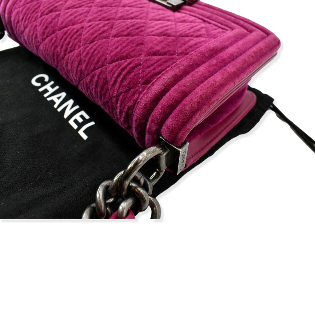 Chanel Small Boy CC Chain Velvet Shoulder Bag Fuchsia