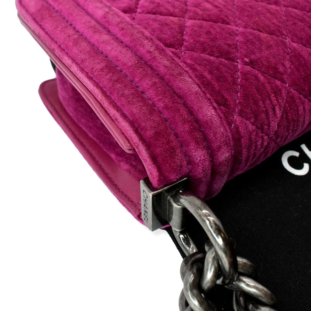 Chanel Small Boy CC Chain Velvet Shoulder Bag Fuchsia