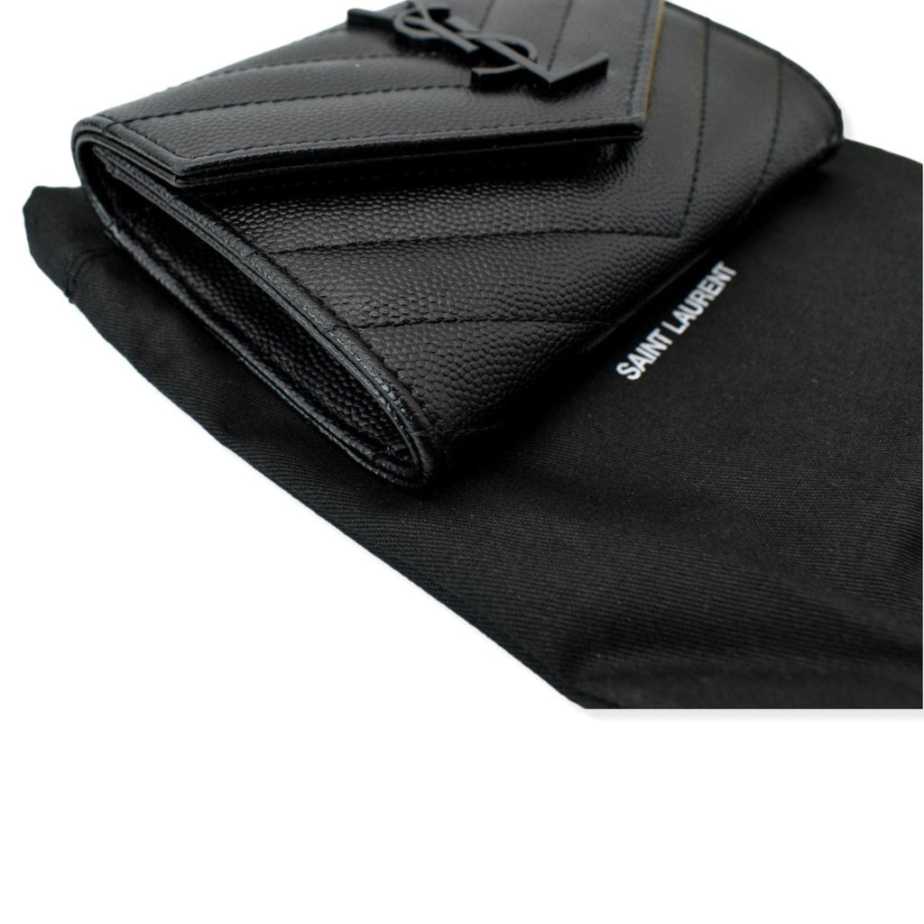 YVES SAINT LAURENT Monogram Grain De Poudre Leather Wallet Black