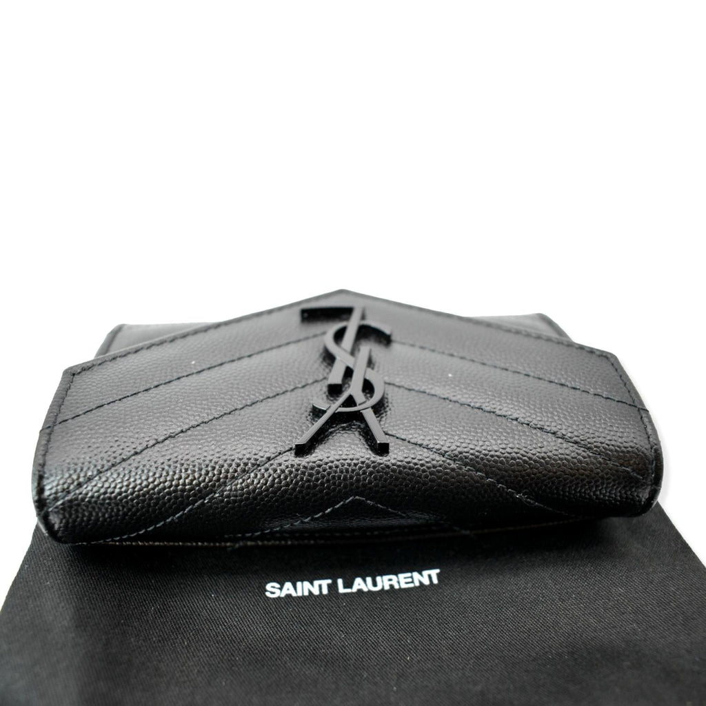 YVES SAINT LAURENT Monogram Grain De Poudre Leather Wallet Black