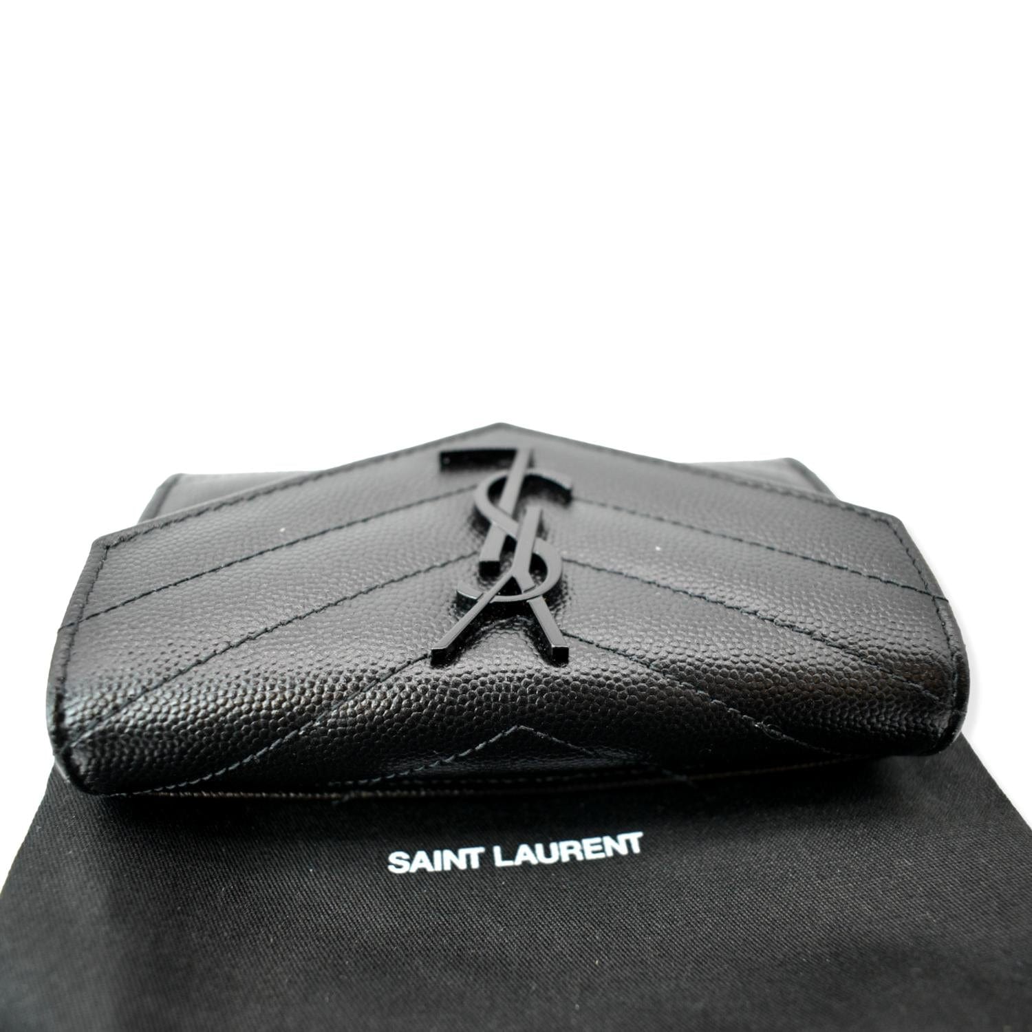 YVES SAINT LAURENT Monogram Grain De Poudre Leather Wallet Black