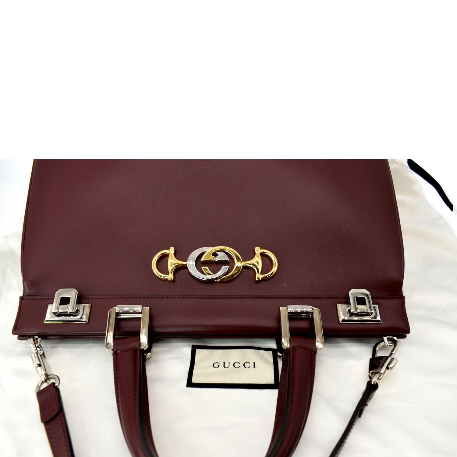 GUCCI Zumi Medium Leather Top Handle Bag Burgundy 564714